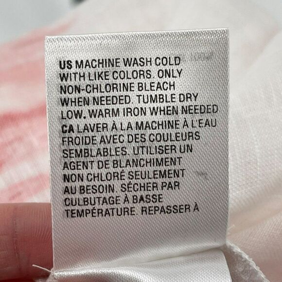 INC International Concepts Off The Shoulder Top 100% Linen Pink White Large - Picture 7 of 10